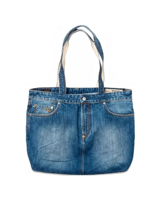 Palace Blue X Evisu Logo-Print Denim Tote Bag for men