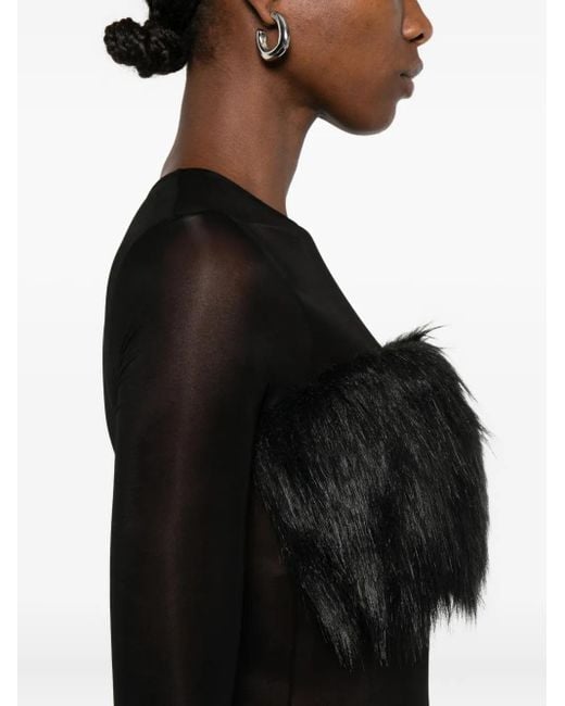 Burc Akyol Black Faux Fur-Trimmed Mini Dress