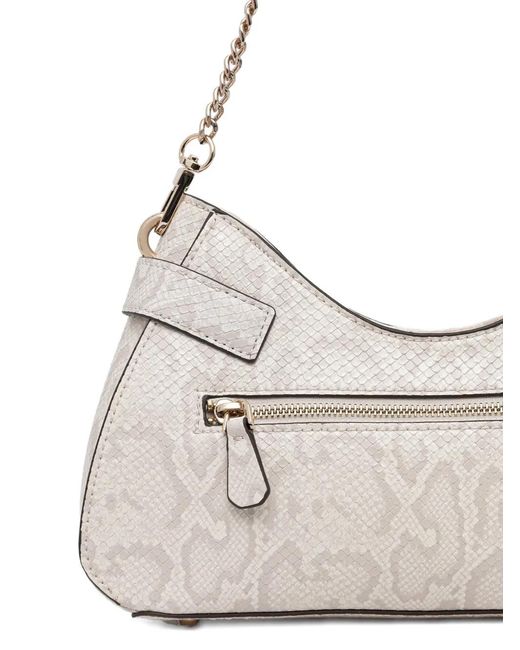 Guess White Serenova Snake Effect Chain Strap Shoulder Bag