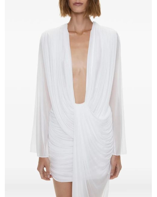 Christopher Esber White Ripple Draped Long-Sleeve Mini Dress