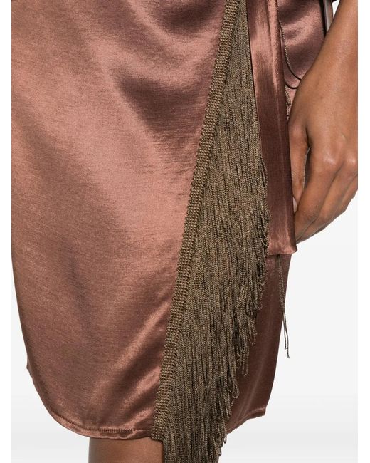 THE NINA STUDIO Brown Fringe-Trim Wrap Skirt