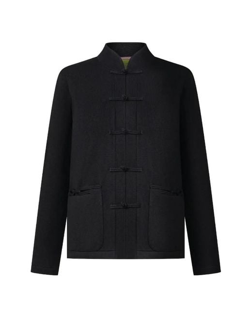 Shanghai Tang Black Knotted Tang Cardigan