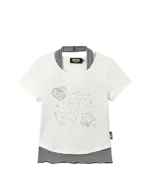 Mini Cream White Graphic-Print Layered T-Shirt