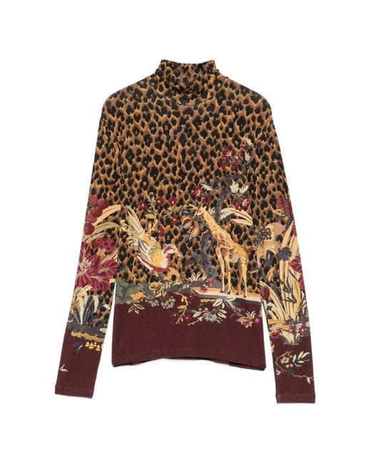 Etro Brown Leopard-Print Floral-Print Top