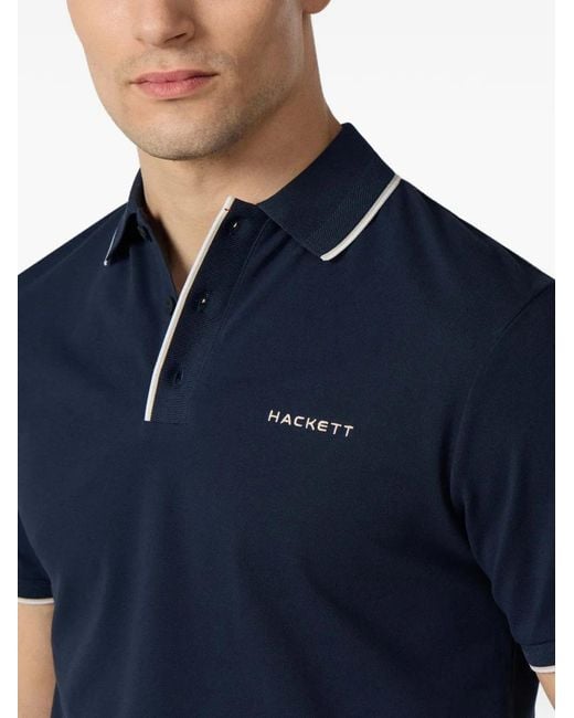 Hackett Blue Tipped-Trim Embroidered Polo Shirt for men