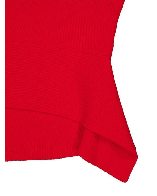 Givenchy Red Asymmetric-Hem Ribbed-Knit Sweater