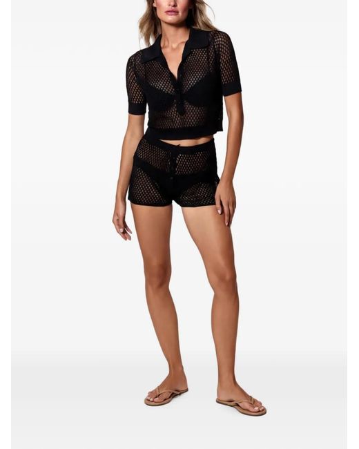 Kiki de Montparnasse Black Open-Knit Button-Fastening Shorts