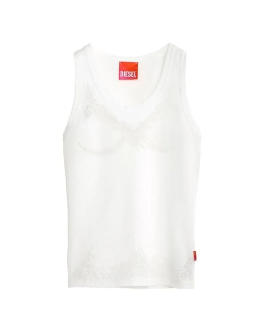 DIESEL White X Tinder Lace-Print Ribbed T-Shirt