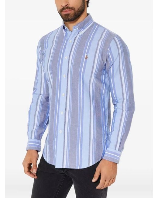 メンズ Polo Ralph Lauren Striped Long-sleeved Shirt Blue