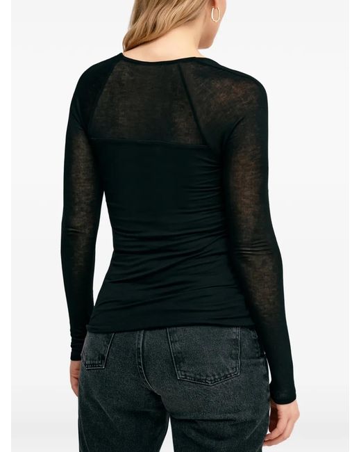 MARCELLA Black Lonnie Square-Neck Sheer-Sleeve Top