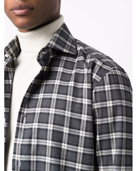 Barba Napoli Blue Plaid-Check Print Shirt for men