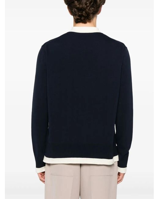 Jil Sander Blue V-Neck Sweater for men