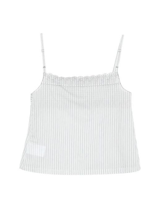 Low Classic White Stripe-Print Lace-Trim Camisole Top