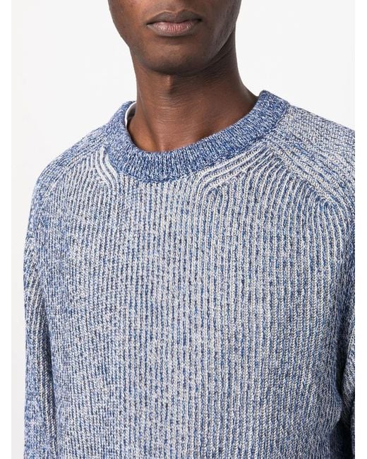Woolrich Blue Melange-Knit Round-Neck Jumper for men