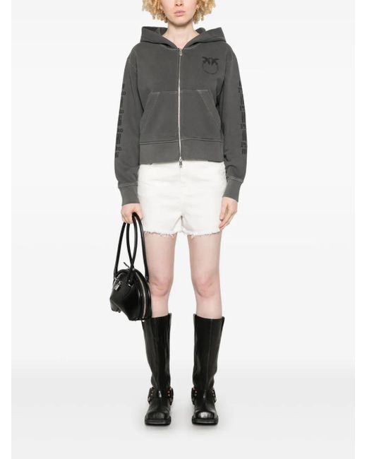 Pinko Cropped Zip-Up Sweatshirt With Kangaroo Pocket in Gray Pinko Cropped Zip-Up Sweatshirt With Kangaroo Pocket in Gray