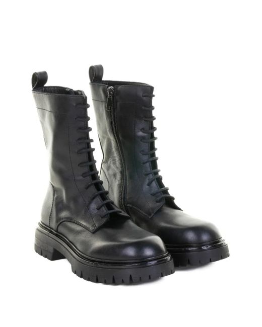 Elena Iachi Black Lace-Up Combat Boots