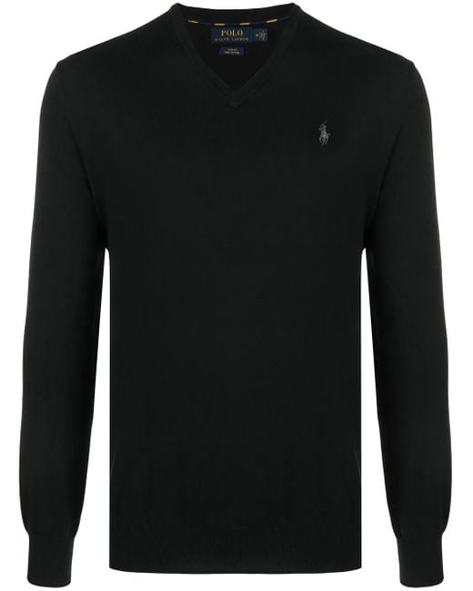 Polo Ralph Lauren Black Logo Embroidered Cotton Jumper for men