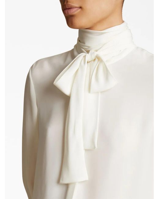 Khaite White Tash Scarf-Detail Silk Blouse