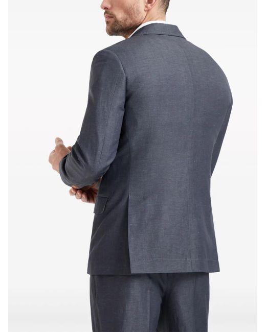 Brunello Cucinelli Blue Single-Breasted Wool-Linen Blazer for men