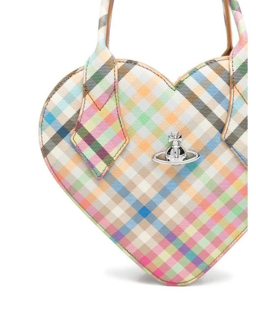 Vivienne Westwood White Josephine Heart Plaid Tote Bag