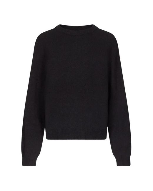 Loulou de Saison Black Tristan Lds Ribbed-Trim Dropped-Shoulder Sweater