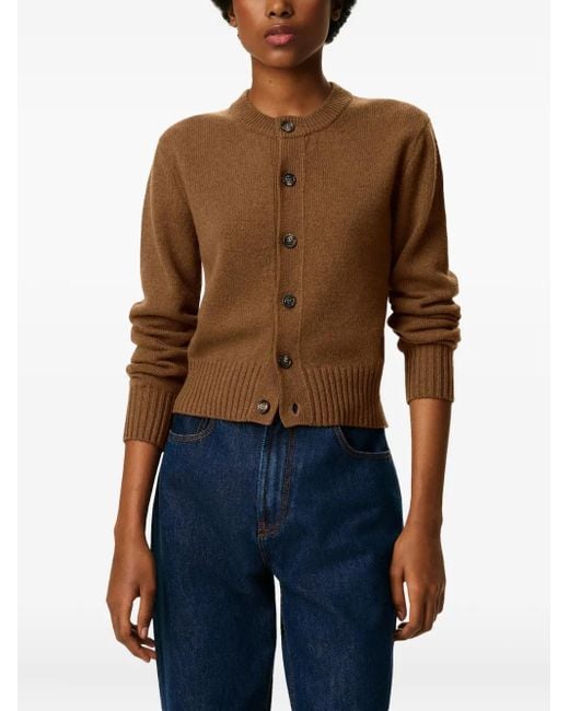 AMI Brown Cropped Cashmere Blend Cardigan With Button-Down Front