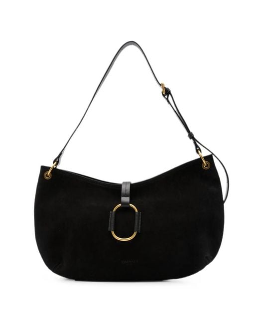 Twinset Black Ring-Detail Suede Shoulder Bag
