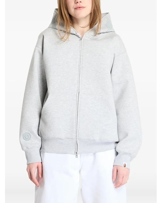 A Bathing Ape White Shark-Pattern Full Zip Hoodie