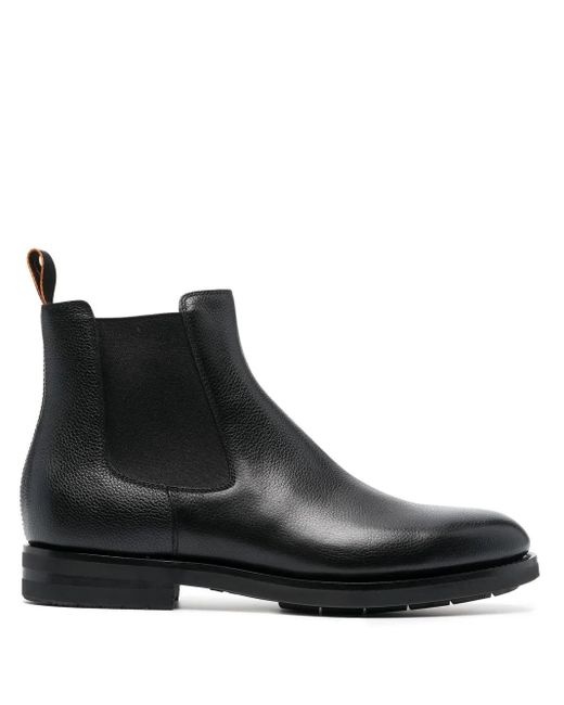 Santoni Black Leather Chelsea Boots for men