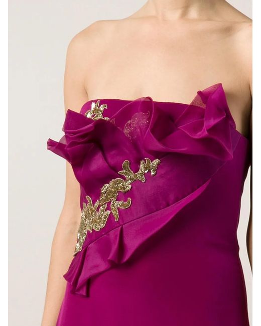 Marchesa Purple Strapless Midi Dress