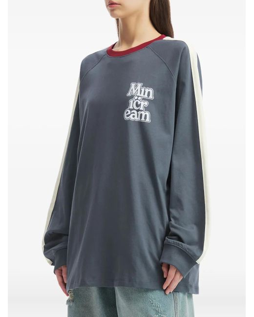 Mini Cream Blue Raglan-Sleeve Logo-Print Top