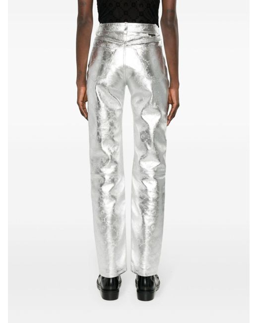 MARINE SERRE White Crescent Moon-debossed Leather Trousers