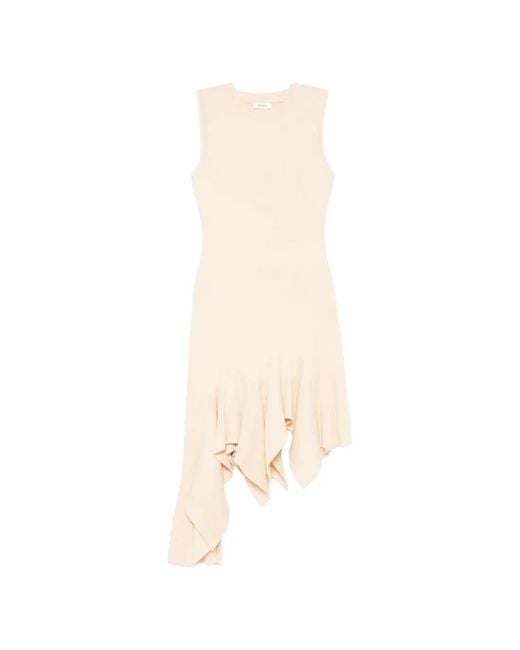 Sandro White Asymmetric Ruffled Knitted Mini Dress