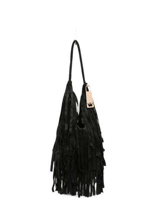 La Milanesa Black Small Aretha Fringe-Detail Shoulder Bag