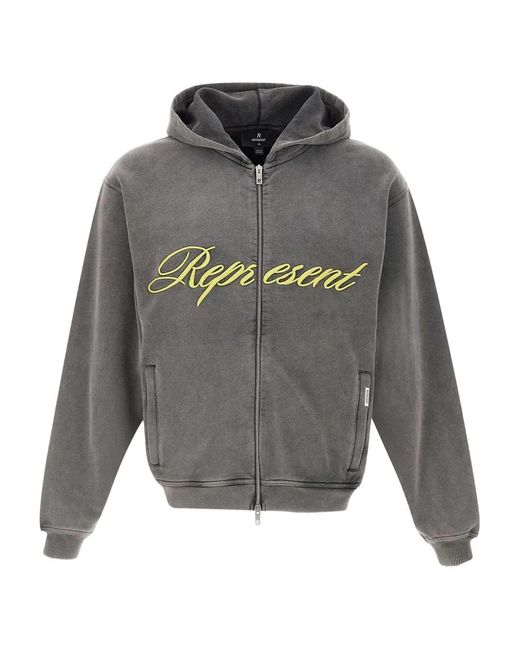 Represent Gray Contrasting-Detail Zip-Up Hoodie for men