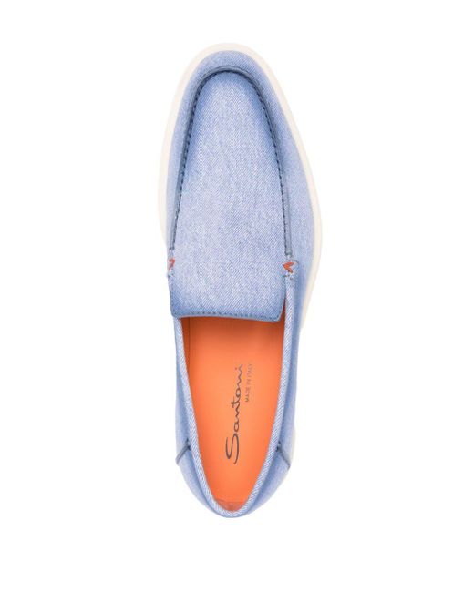 Santoni Blue Denim-print Loafers for men