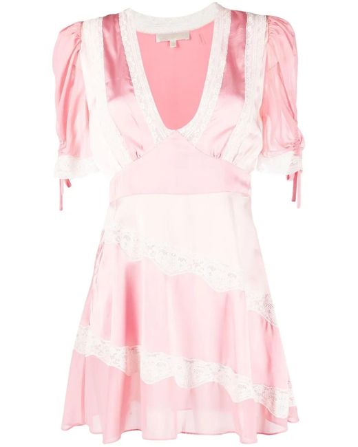 LoveShackFancy Pink Floral-Lace Detail Mini Dress