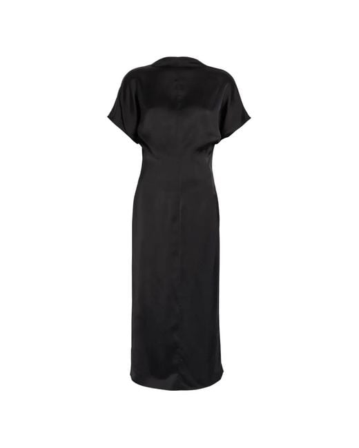 TOVE Black Aker Satin Cap-Sleeve Midi Dress