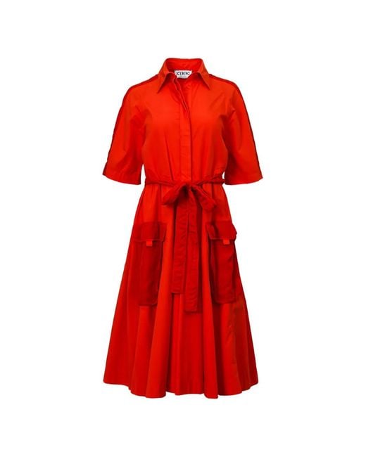 Iceberg Red Patch-Pocket Belted Dress