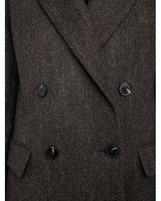 Zadig & Voltaire Black Herringbone Double-Breasted Coat
