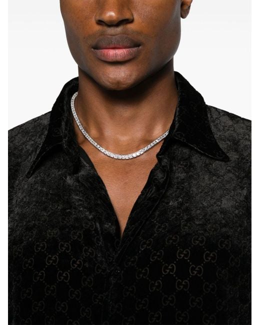Gucci Black Monogrammed Semi-sheer Regular-fit Velvet Silk-blend Shirt for men