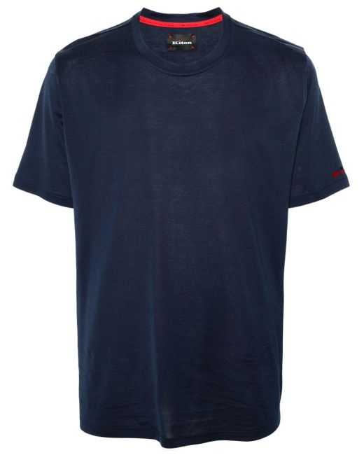 Kiton Blue Logo-flocked Cotton T-shirt for men
