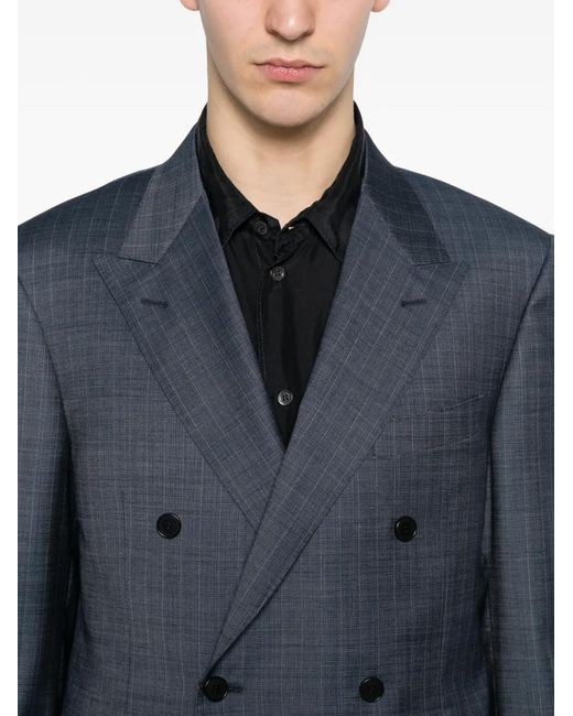 Canali Blue Double-Breasted Pinstripe Suit for men