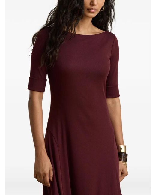 Ralph Lauren Purple Rib-Knit Boat-Neck Midi Dress