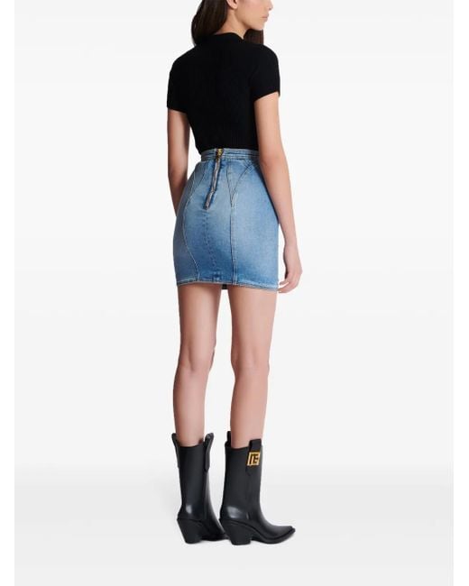 Falda corta vaquera Balmain de color Blue