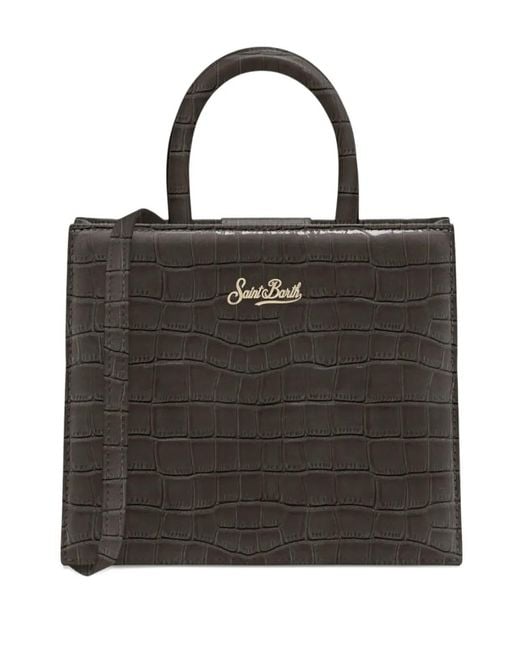 Mc2 Saint Barth Black Medium Croco-Printed Tote Bag