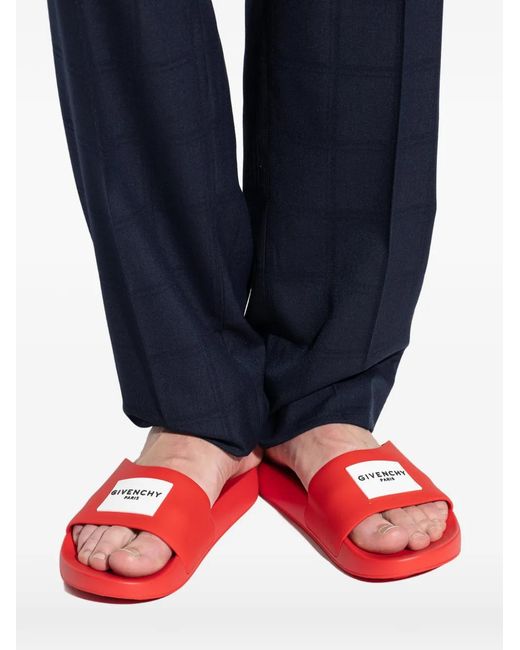 Givenchy Red Logo-Plaque Slides for men