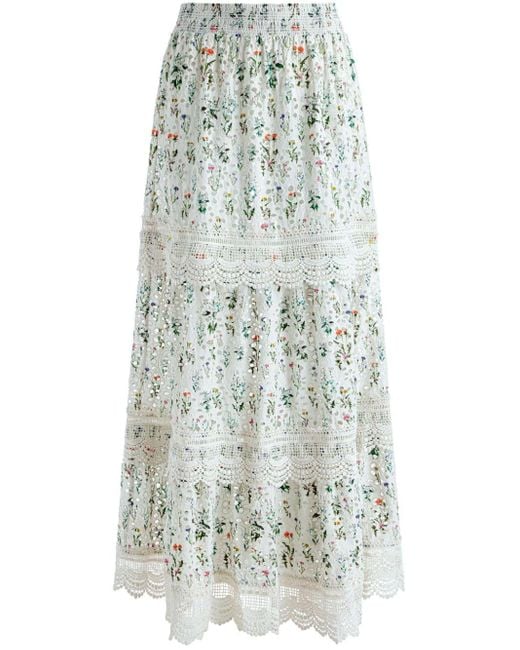 Alice + Olivia White Reise Floral-print Skirt