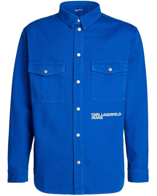 Karl Lagerfeld Blue Logo-print Cotton Shirt for men