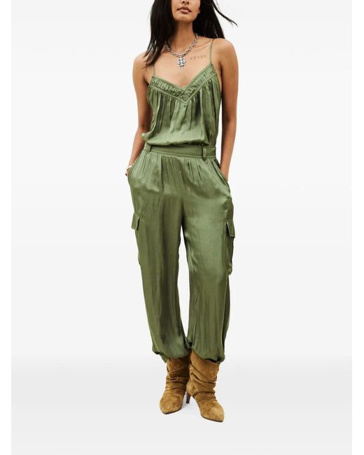 Ba&sh Green Clovis Ruched V-Neck Sleeveless Blouse